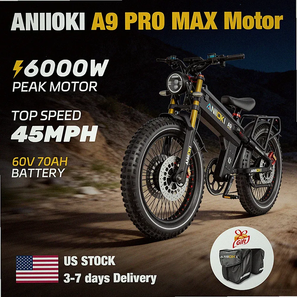 2025 26"Aniioki Fat Tire Dual Motor 6000W Electric Bike 70AH A9 For Adults US