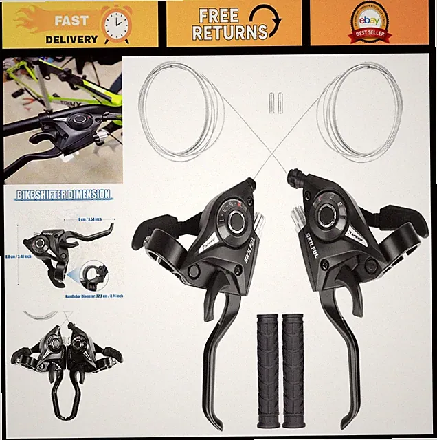 21 Speed Bicycle Shifter Brake Levers with Gear Indicator & V Brake Cable - Pair