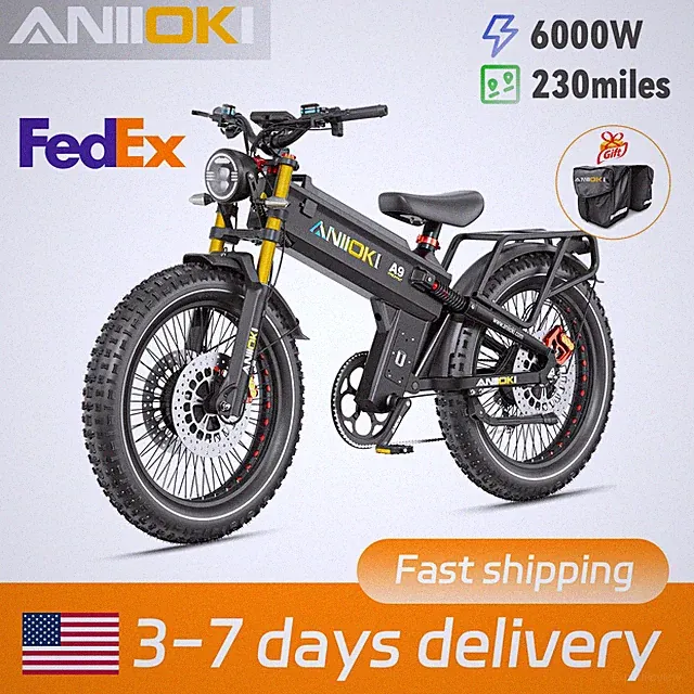 26"Aniioki Fat Tire Dual Motor 6000W Electric Bike 60V 70AH 45MPH A9 Pro Max