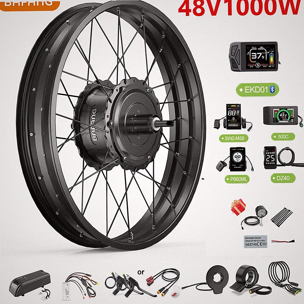 48V1000W BAFANG 26"Fat Tire Rear Wheel Hub Motor Electric Bicycle Conversion Kit