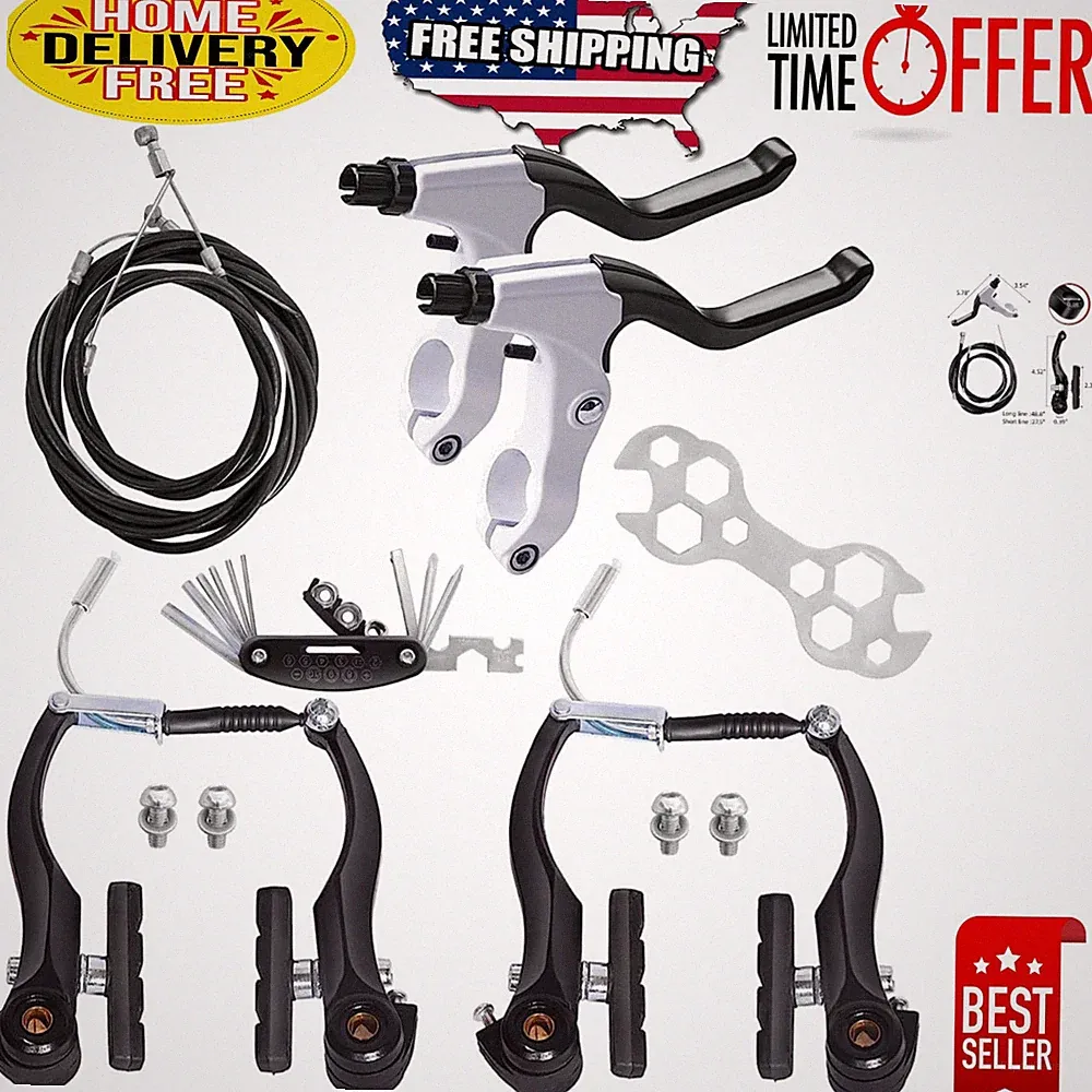 Complete V-Type Bike Brake Set - Adjustable, Lightweight, for MTB & Road